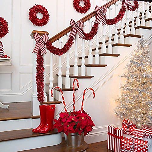 WHITE HILL 3 x Tinsel Garland Christmas Tree Decorations - Wedding Birthday -Party Supplies - Special Events -Decorative Accents - 2 meter Long - 11cm Thick pack of 3 (Red)