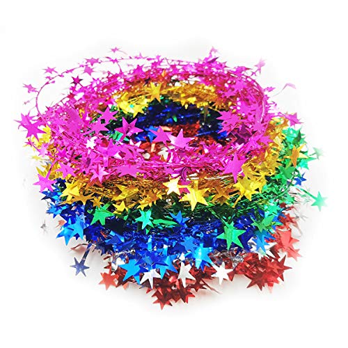 Star Tinsel Garlands with Wire, Christmas Star Wire Garland Decorations for Wedding Birtahday Party Xmas Tree Home Festive Ornament,Multi-color Combinations