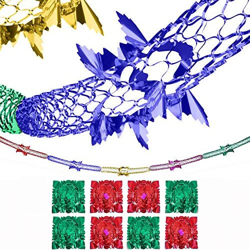 8 Pack Christmas Ceiling Decorations, Christmas Tinsel Xmas Hanging Decorations 9ft Christmas Foil Garland Festive Ceiling Decorations Swirls for Xmas New Year Holiday Party Supplies