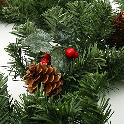 teyiwei 6FT/1.8M LED Christmas Pre-Lit Garland,Artificial Wreath with Bowknot Red Berries Pine Cones,christmas garlands Suitable for Fireplace/Bar/Tops/Staircase/Door(No Battery)