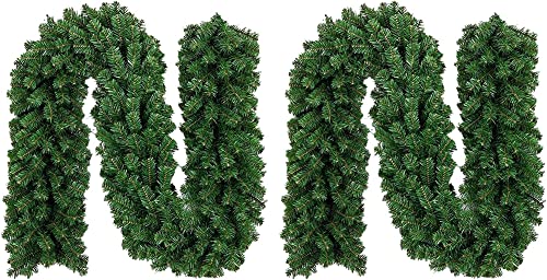 EZSTAX 2PCS Christmas Garland Artificial Plain Garlands Christmas Fireplace Garland Home Decorations Long Wreath Garland 8.9ft/2.7M