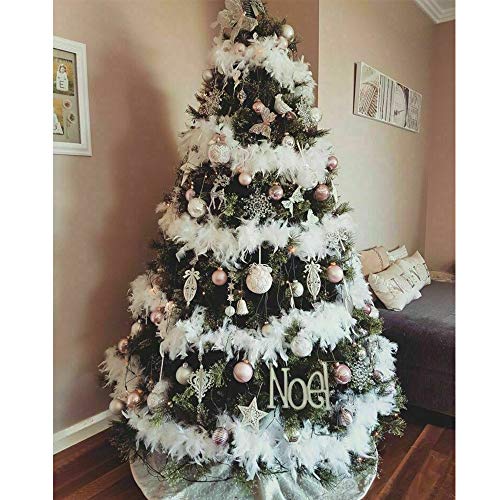 RASHION 5PCS x 2M Christmas Tree White Feather Boa - Fluffy Garland Boa Ribbon Strip for Xmas Tree Party Decor