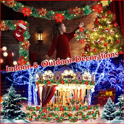 Christmas Garland with Lighting, 270 cm, Warm White Christmas Garland, Artificial Christmas Decoration Garland for Interior Decoration, Fireplaces, Stairs, Wall Door Home Decorations