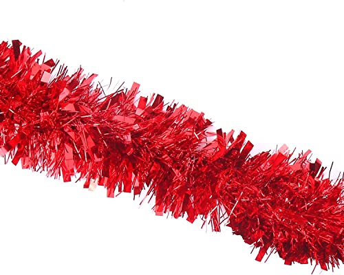 WHITE HILL 3 x Tinsel Garland Christmas Tree Decorations - Wedding Birthday -Party Supplies - Special Events -Decorative Accents - 2 meter Long - 11cm Thick pack of 3 (Red)