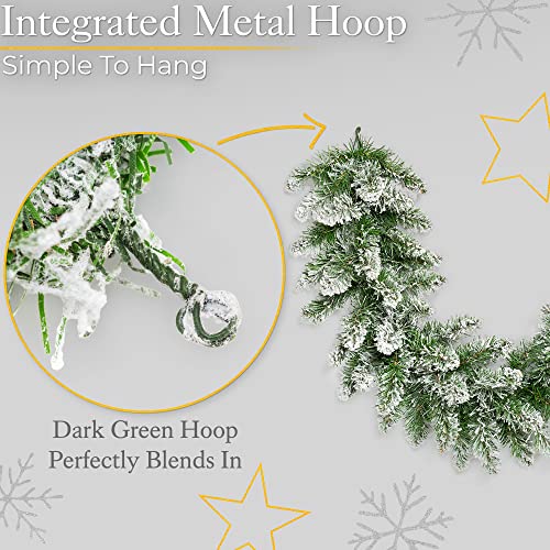 Christow Frosted Christmas Garland for Fireplace and Stairs 2.7m / 9ft, Luxury Thick Artificial Snowy Winter Spruce Decoration 2022
