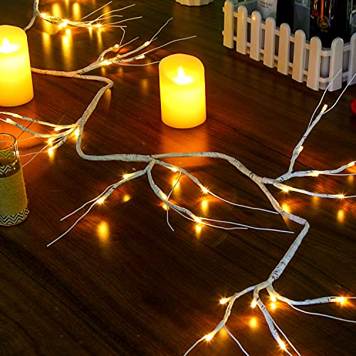 DERAYEE Christmas Decorations 1.8m/5.9ft White Garland with 48 LED Battery Operated Lights Waterproof Lighted Willow Vine Twig for Indoor Home Garden Wall Fireplace Party Decorations