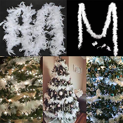 RASHION 5PCS x 2M Christmas Tree White Feather Boa - Fluffy Garland Boa Ribbon Strip for Xmas Tree Party Decor
