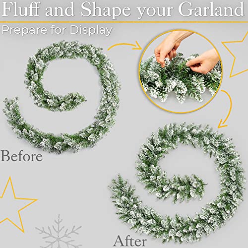 Christow Frosted Christmas Garland for Fireplace and Stairs 2.7m / 9ft, Luxury Thick Artificial Snowy Winter Spruce Decoration 2022