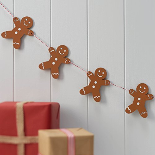 Ginger Ray Wooden Christmas Gingerbread Garland Bunting, Brown/Red/White