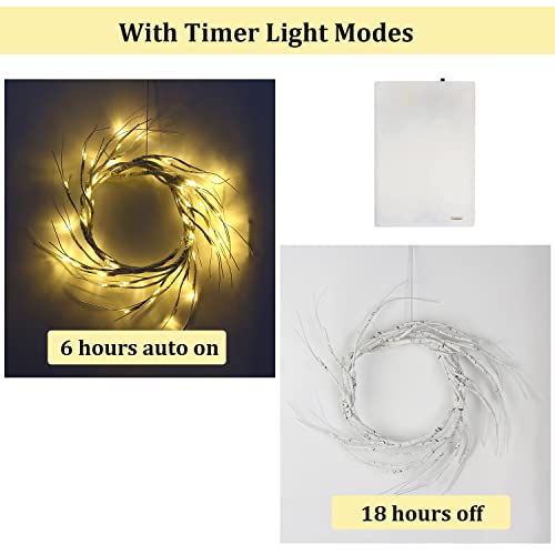 DERAYEE Christmas Decorations 1.8m/5.9ft White Garland with 48 LED Battery Operated Lights Waterproof Lighted Willow Vine Twig for Indoor Home Garden Wall Fireplace Party Decorations