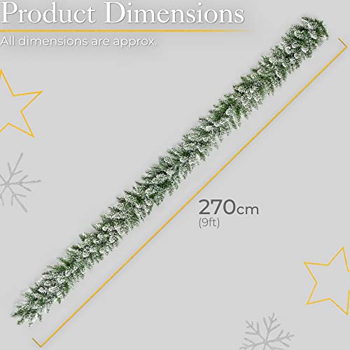 Christow Frosted Christmas Garland for Fireplace and Stairs 2.7m / 9ft, Luxury Thick Artificial Snowy Winter Spruce Decoration 2022