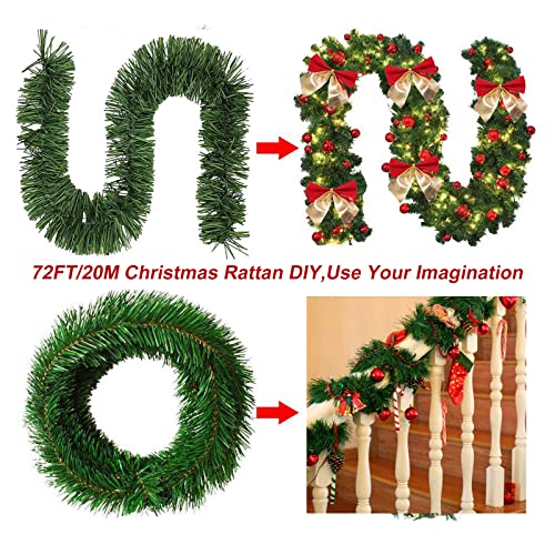NefLaca 72FT/22M Christmas Garland with 48Pcs Christmas Bows 45Pcs Christmas balls Decoration Artificial Pine Garland for Outdoor Indoor Christmas Home Garden Holiday Wedding Party Stairs Fireplace