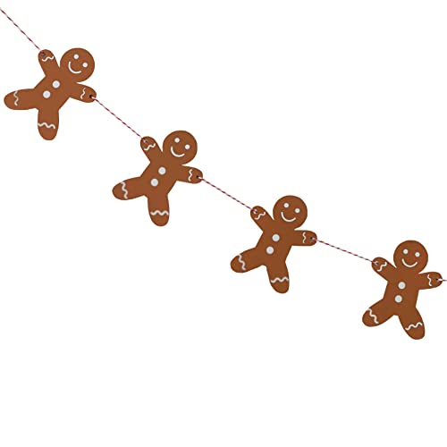 Ginger Ray Wooden Christmas Gingerbread Garland Bunting, Brown/Red/White