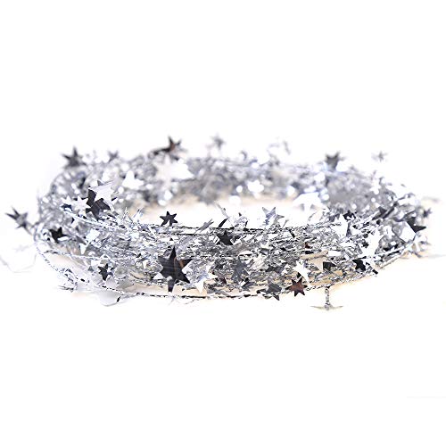 VEYLIN 25ft Star Shaped Tinsel Wire Garland for Christmas Trees Decoration (Silver)