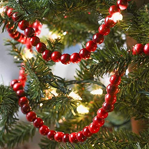 Christmas Wooden Bead Garland Bright Red Wood Bead Garland Christmas Tree Holiday Decoration (Dark Red)
