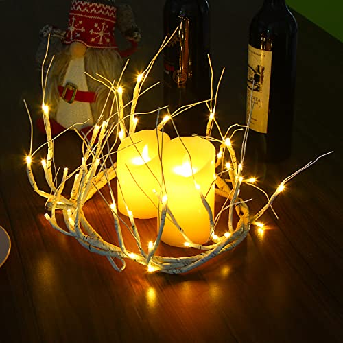 DERAYEE Christmas Decorations 1.8m/5.9ft White Garland with 48 LED Battery Operated Lights Waterproof Lighted Willow Vine Twig for Indoor Home Garden Wall Fireplace Party Decorations