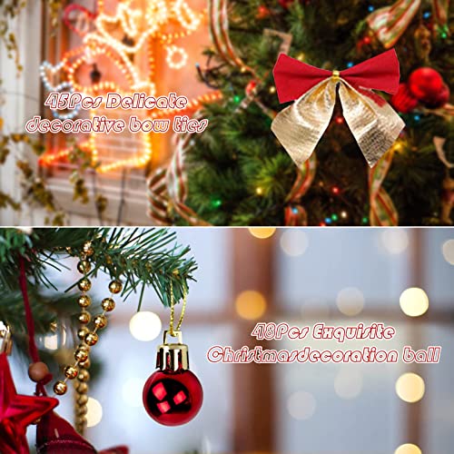 NefLaca 72FT/22M Christmas Garland with 48Pcs Christmas Bows 45Pcs Christmas balls Decoration Artificial Pine Garland for Outdoor Indoor Christmas Home Garden Holiday Wedding Party Stairs Fireplace