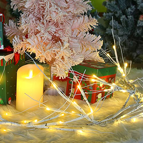 DERAYEE Christmas Decorations 1.8m/5.9ft White Garland with 48 LED Battery Operated Lights Waterproof Lighted Willow Vine Twig for Indoor Home Garden Wall Fireplace Party Decorations