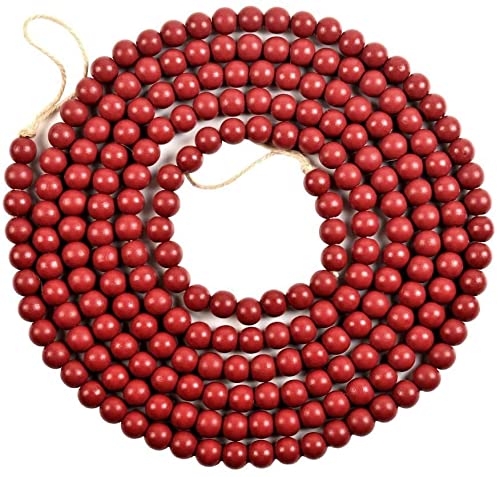 Christmas Wooden Bead Garland Bright Red Wood Bead Garland Christmas Tree Holiday Decoration (Dark Red)