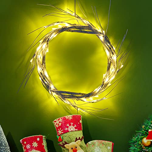 DERAYEE Christmas Decorations 1.8m/5.9ft White Garland with 48 LED Battery Operated Lights Waterproof Lighted Willow Vine Twig for Indoor Home Garden Wall Fireplace Party Decorations