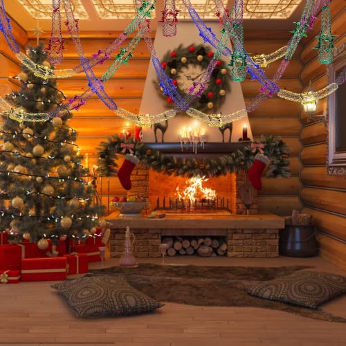 8 Pack Christmas Ceiling Decorations, Christmas Tinsel Xmas Hanging Decorations 9ft Christmas Foil Garland Festive Ceiling Decorations Swirls for Xmas New Year Holiday Party Supplies