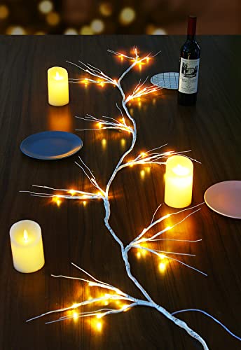 DERAYEE Christmas Decorations 1.8m/5.9ft White Garland with 48 LED Battery Operated Lights Waterproof Lighted Willow Vine Twig for Indoor Home Garden Wall Fireplace Party Decorations