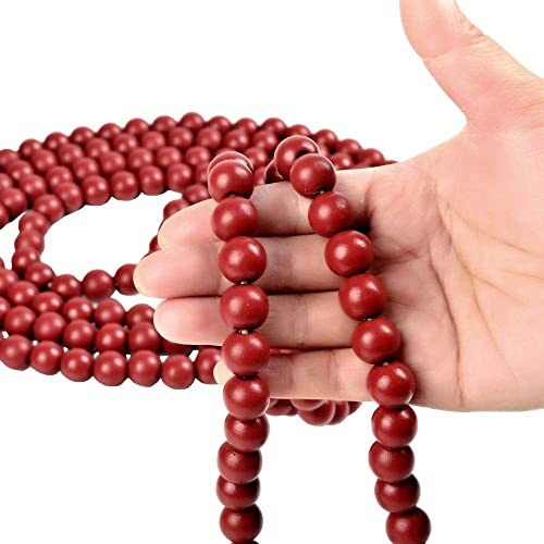 Christmas Wooden Bead Garland Bright Red Wood Bead Garland Christmas Tree Holiday Decoration (Dark Red)