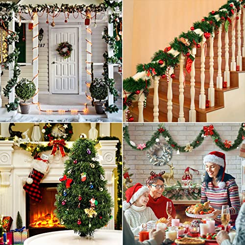 NefLaca 72FT/22M Christmas Garland with 48Pcs Christmas Bows 45Pcs Christmas balls Decoration Artificial Pine Garland for Outdoor Indoor Christmas Home Garden Holiday Wedding Party Stairs Fireplace