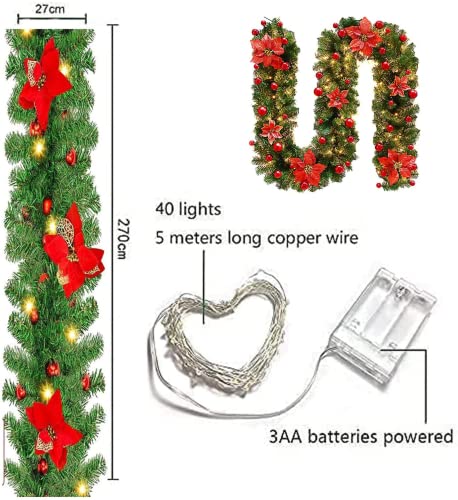 Christmas garlands,christmas garland with lights,2.7m christmas wreath decorations with Lights,christmas garland decorations,christmas wreaths for front door,christmas garlands for fireplaces