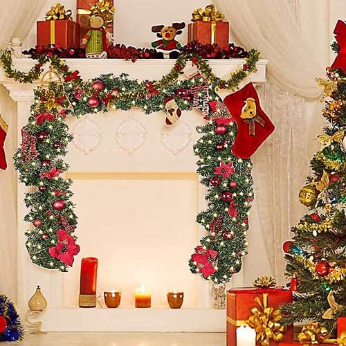 Christmas garlands,christmas garland with lights,2.7m christmas wreath decorations with Lights,christmas garland decorations,christmas wreaths for front door,christmas garlands for fireplaces