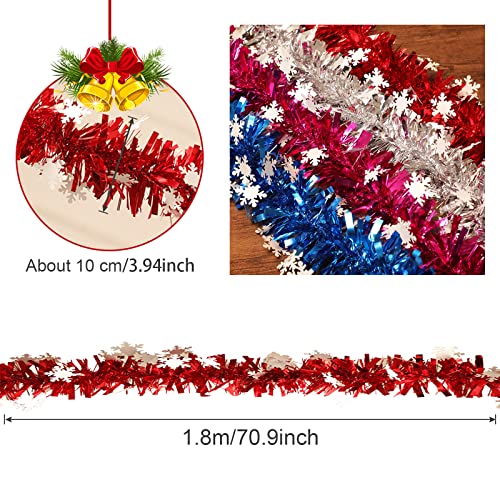 Tinsel Garland Decorations, 5 Pcs Snowflake Tinsel Garland 30 Feet/9M Christmas Garland Classic Shiny Soft Foil Tinsel for Christmas Tree Wreath Birthday Wedding Party Decorations