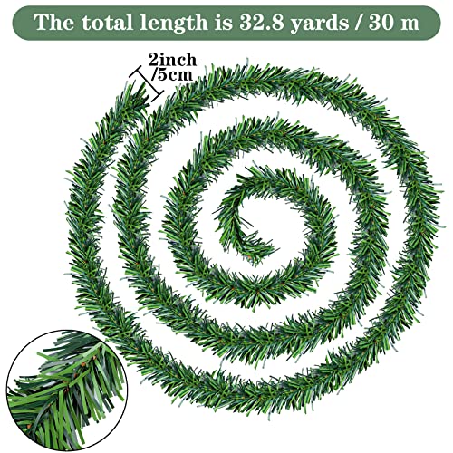 ANECO 32.8 Yards Christmas Garland Decorations Artificial Green Pine Garlands Holiday Christmas Greenery Wreaths Decoration for Christmas Wedding Party