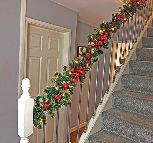 Your Home Online Pre Lit Red Stairs Luxury Fireplace Christmas Garland 9ft Swag 40 Warm White Lights