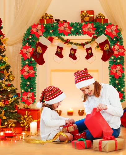 9FT Christmas Garland, Christmas Garland with Lights, Garland Decorations Christmas for Stairs Fireplace, Xmas Garlands for Stairs Xmas Tree Décor Christmas Fireplace Decorations