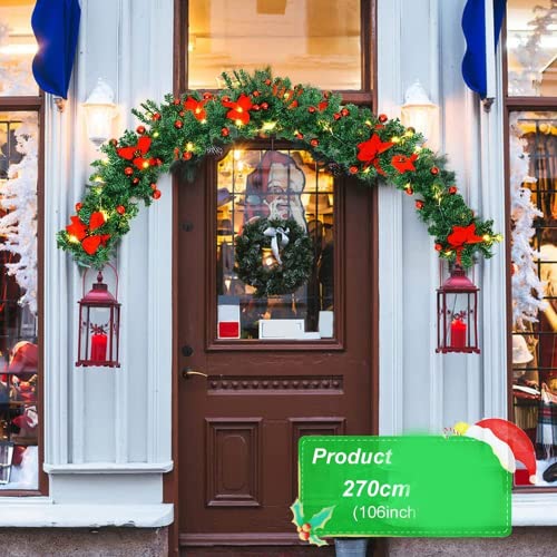 Christmas garlands,christmas garland with lights,2.7m christmas wreath decorations with Lights,christmas garland decorations,christmas wreaths for front door,christmas garlands for fireplaces
