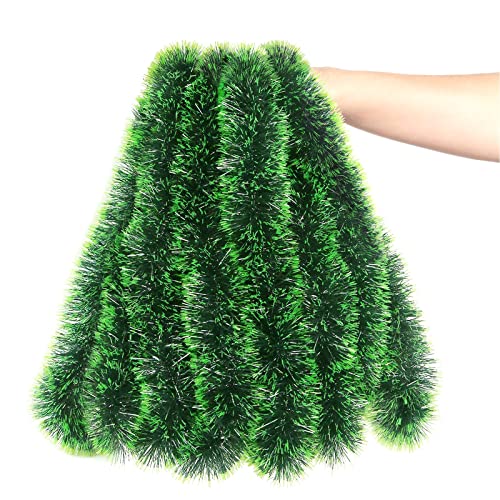 32.8 Feet Christmas Tinsel Garland,Dark Green/Light green Christmas Decorations, Chunky Metallic Shiny Garland Christmas Tree Hanging Decorations for Xmas Holiday Indoor Outdoor Party Decor