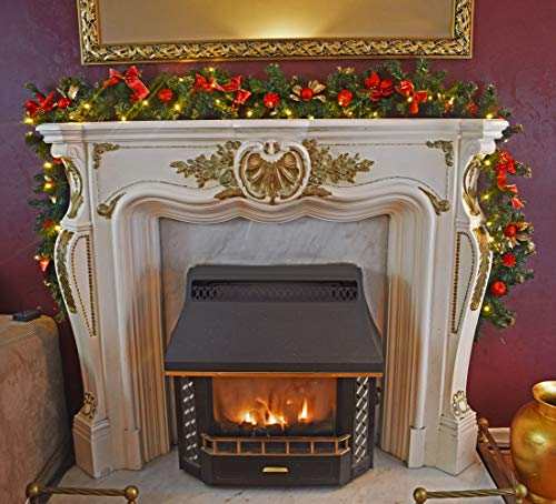 Your Home Online Pre Lit Red Stairs Luxury Fireplace Christmas Garland 9ft Swag 40 Warm White Lights
