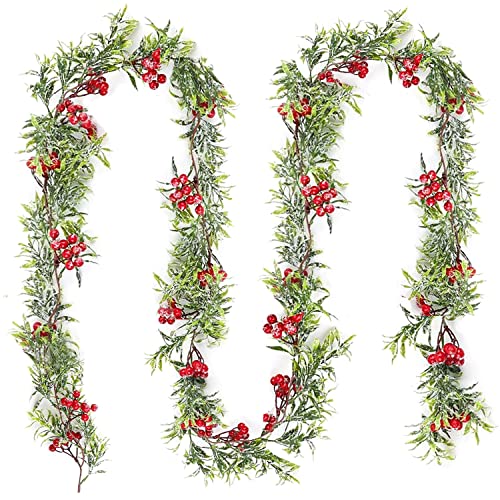 Qune Christmas Garland 5.3 Ft Red Berry Artificial Garland,Red with Pine Cone Garland, Rattan for Fireplace Xmas Party Décor, 160cm, a01