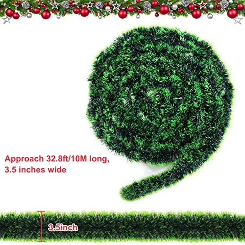 32.8 Feet Christmas Tinsel Garland,Dark Green/Light green Christmas Decorations, Chunky Metallic Shiny Garland Christmas Tree Hanging Decorations for Xmas Holiday Indoor Outdoor Party Decor