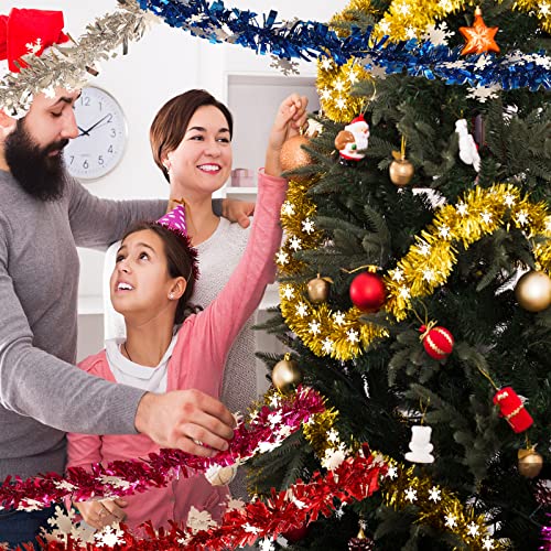 Tinsel Garland Decorations, 5 Pcs Snowflake Tinsel Garland 30 Feet/9M Christmas Garland Classic Shiny Soft Foil Tinsel for Christmas Tree Wreath Birthday Wedding Party Decorations