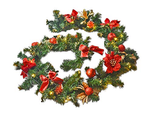 Your Home Online Pre Lit Red Stairs Luxury Fireplace Christmas Garland 9ft Swag 40 Warm White Lights