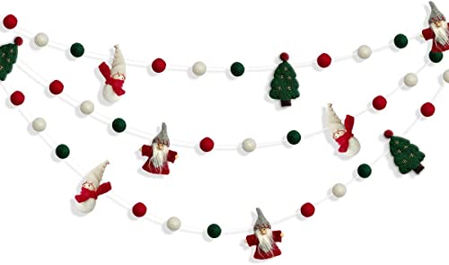 Christmas Wool Felt Decortation Banner Handmade Wool Felt Snowman Xmas Tree Santa Claus Felt Balls Garland for Home Kids Rome Fireplace Windows Indoor Festive New Year Xmas Christmas 2021 Party Décor