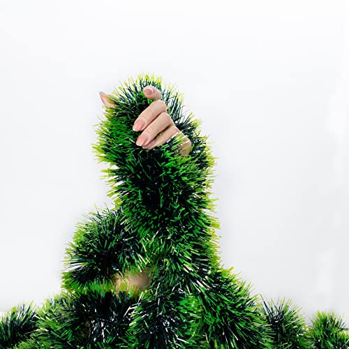 32.8 Feet Christmas Tinsel Garland,Dark Green/Light green Christmas Decorations, Chunky Metallic Shiny Garland Christmas Tree Hanging Decorations for Xmas Holiday Indoor Outdoor Party Decor