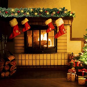 Keyohome 6FT Christmas Garland Decoration with Led Lights Pre-lit Christmas Garland Decor with 30 LED Light PineCone Red Berries Baubles for Christmas Wedding Bedroom