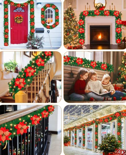 9FT Christmas Garland, Christmas Garland with Lights, Garland Decorations Christmas for Stairs Fireplace, Xmas Garlands for Stairs Xmas Tree Décor Christmas Fireplace Decorations