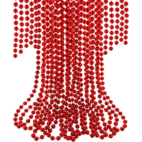 Trimming Shop 24 Feet Hanging Metallic Xmas Bead Decoration Shiny Artificial Tinsel String Pearl Chain Christmas Garland Wreath Tree Decorations DIY Art & Craft Home Party Room Gift Décor, Red