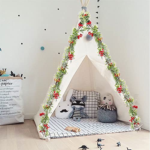 Qune Christmas Garland 5.3 Ft Red Berry Artificial Garland,Red with Pine Cone Garland, Rattan for Fireplace Xmas Party Décor, 160cm, a01