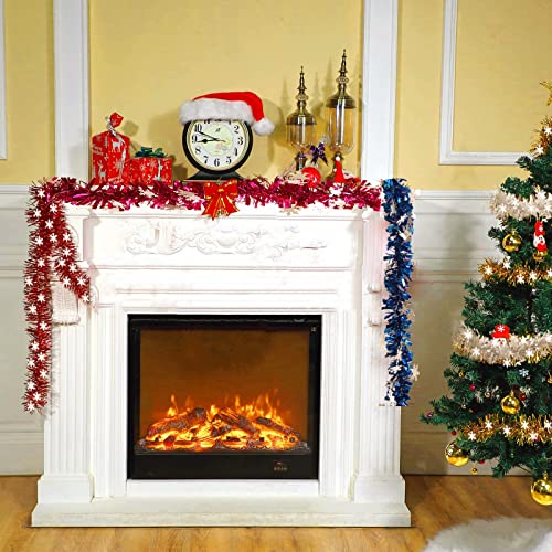 Tinsel Garland Decorations, 5 Pcs Snowflake Tinsel Garland 30 Feet/9M Christmas Garland Classic Shiny Soft Foil Tinsel for Christmas Tree Wreath Birthday Wedding Party Decorations