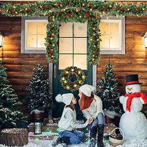 Keyohome 6FT Christmas Garland Decoration with Led Lights Pre-lit Christmas Garland Decor with 30 LED Light PineCone Red Berries Baubles for Christmas Wedding Bedroom