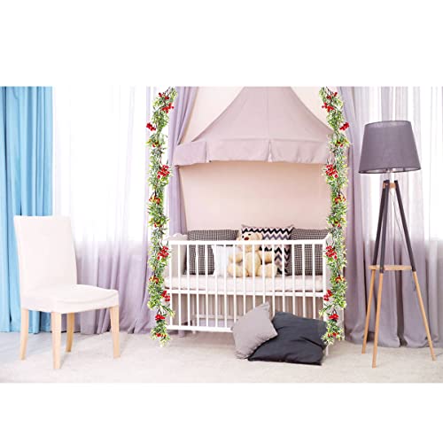 Qune Christmas Garland 5.3 Ft Red Berry Artificial Garland,Red with Pine Cone Garland, Rattan for Fireplace Xmas Party Décor, 160cm, a01